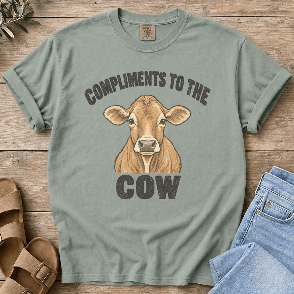 Nourish with Britt T-Shirt Compliments Cow T-Shirt Compliments to the Cow T-Shirt | Funny Jersey Cow Tee for Women