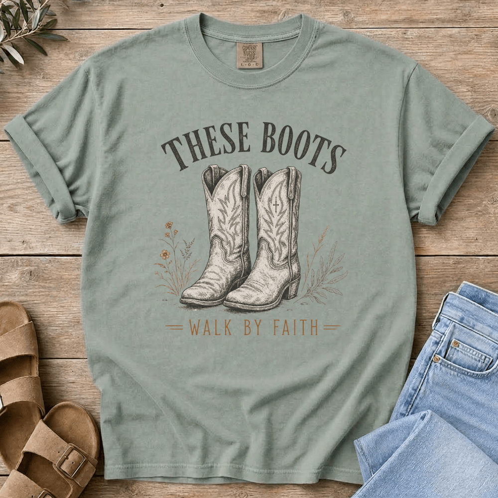 Nourish with Britt T-Shirt Boots Walk By Faith T-Shirt These Boots Walk By Faith T-Shirt | Western Christian Shirt for Women