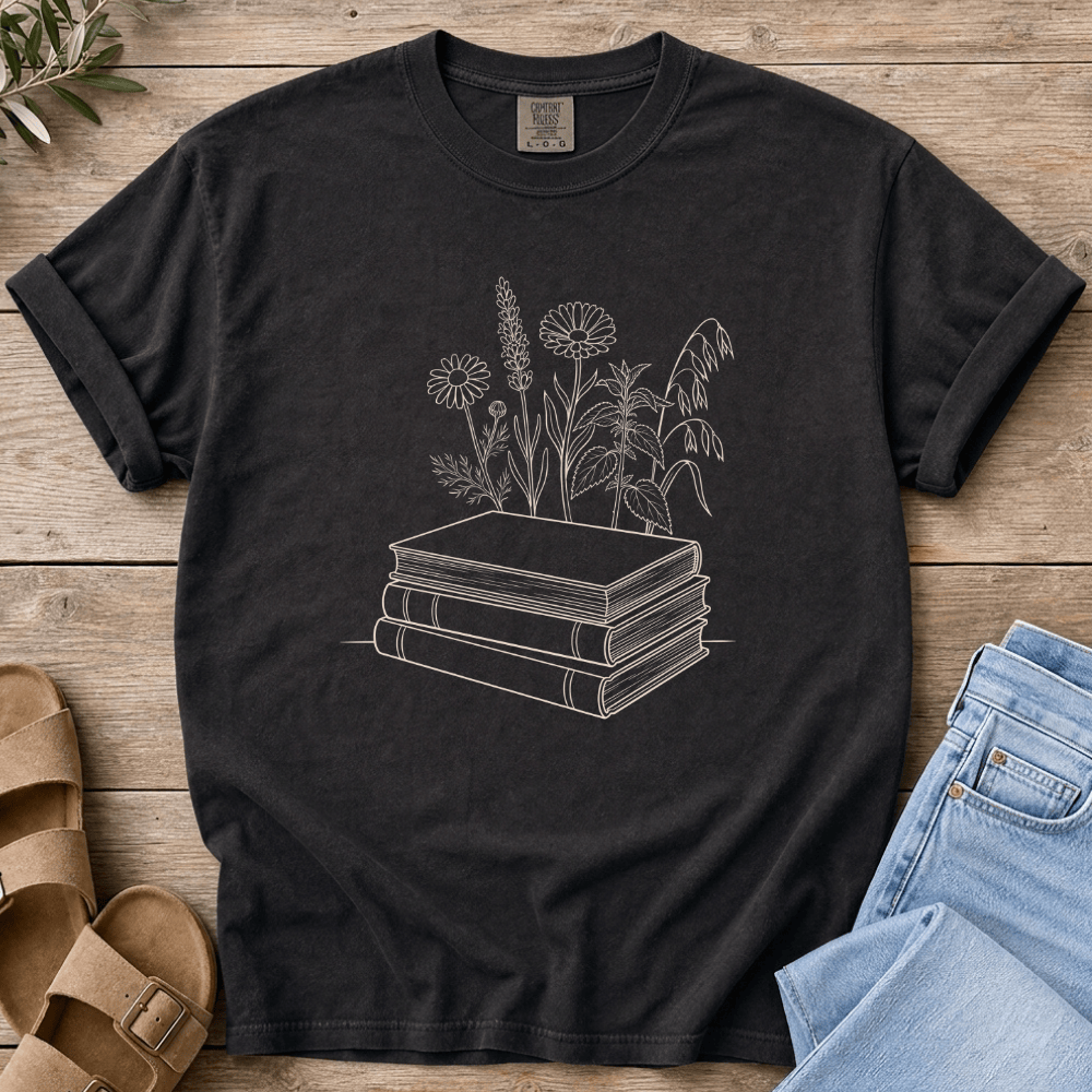 Nourish with Britt T-Shirt Wildflowers & Books T-Shirt Homeschool Mom T-Shirt | Charlotte Mason Nature Study Tee