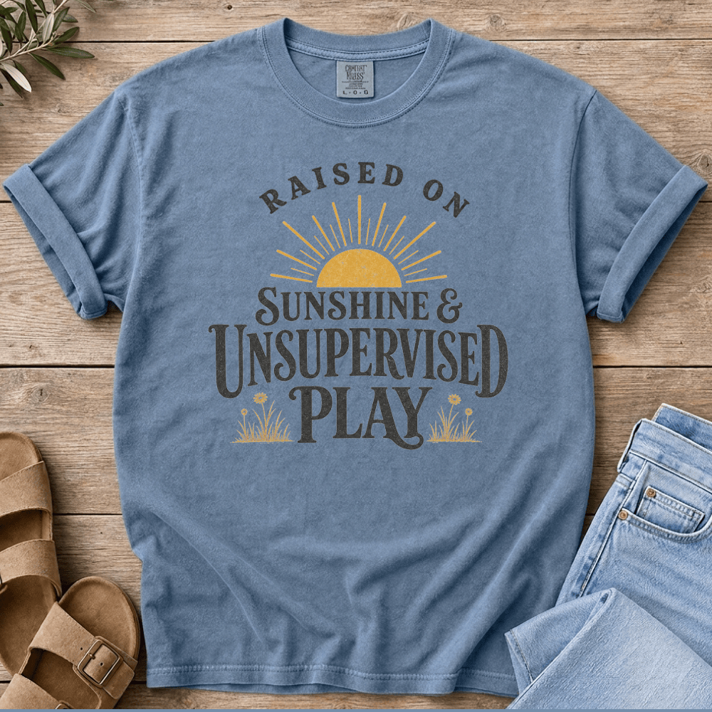 Nourish with Britt T-Shirt Raised on Sunshine T-Shirt Raised on Sunshine and Unsupervised Play T-Shirt | Retro Mom Tee