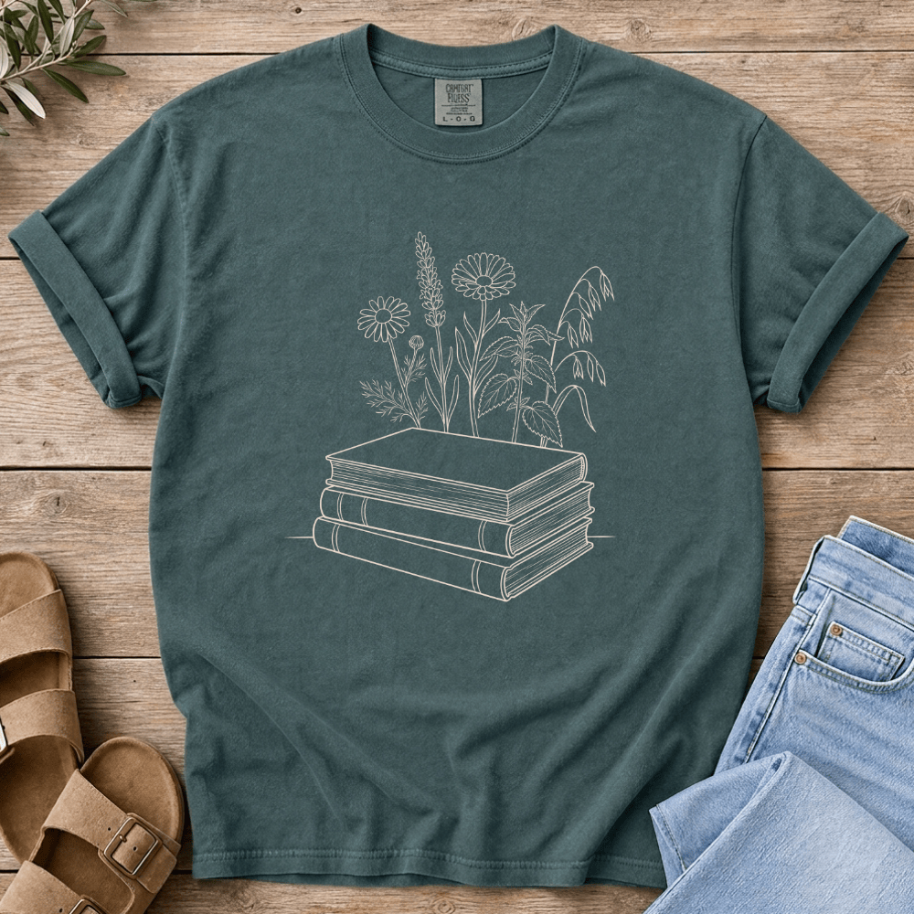 Nourish with Britt T-Shirt Wildflowers & Books T-Shirt Homeschool Mom T-Shirt | Charlotte Mason Nature Study Tee