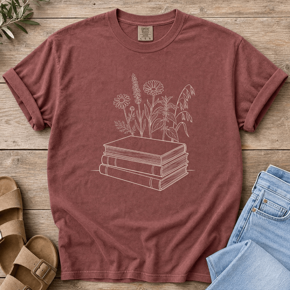 Nourish with Britt T-Shirt Wildflowers & Books T-Shirt Homeschool Mom T-Shirt | Charlotte Mason Nature Study Tee