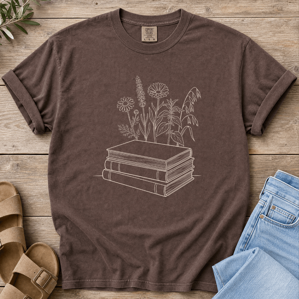 Nourish with Britt T-Shirt Wildflowers & Books T-Shirt Homeschool Mom T-Shirt | Charlotte Mason Nature Study Tee