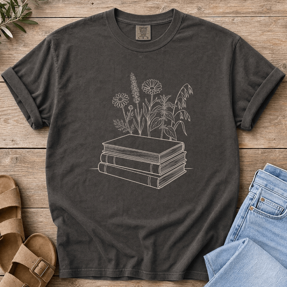 Nourish with Britt T-Shirt Wildflowers & Books T-Shirt Homeschool Mom T-Shirt | Charlotte Mason Nature Study Tee