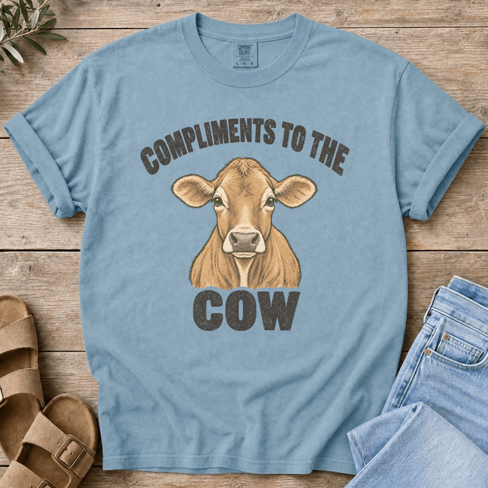 Nourish with Britt T-Shirt Compliments Cow T-Shirt Compliments to the Cow T-Shirt | Funny Jersey Cow Tee for Women