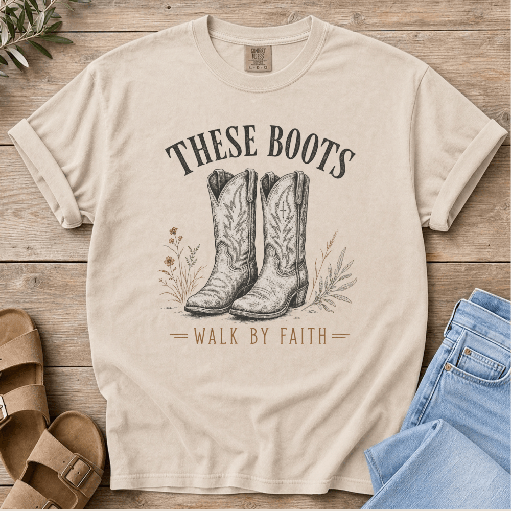 Nourish with Britt T-Shirt Boots Walk By Faith T-Shirt These Boots Walk By Faith T-Shirt | Western Christian Shirt for Women