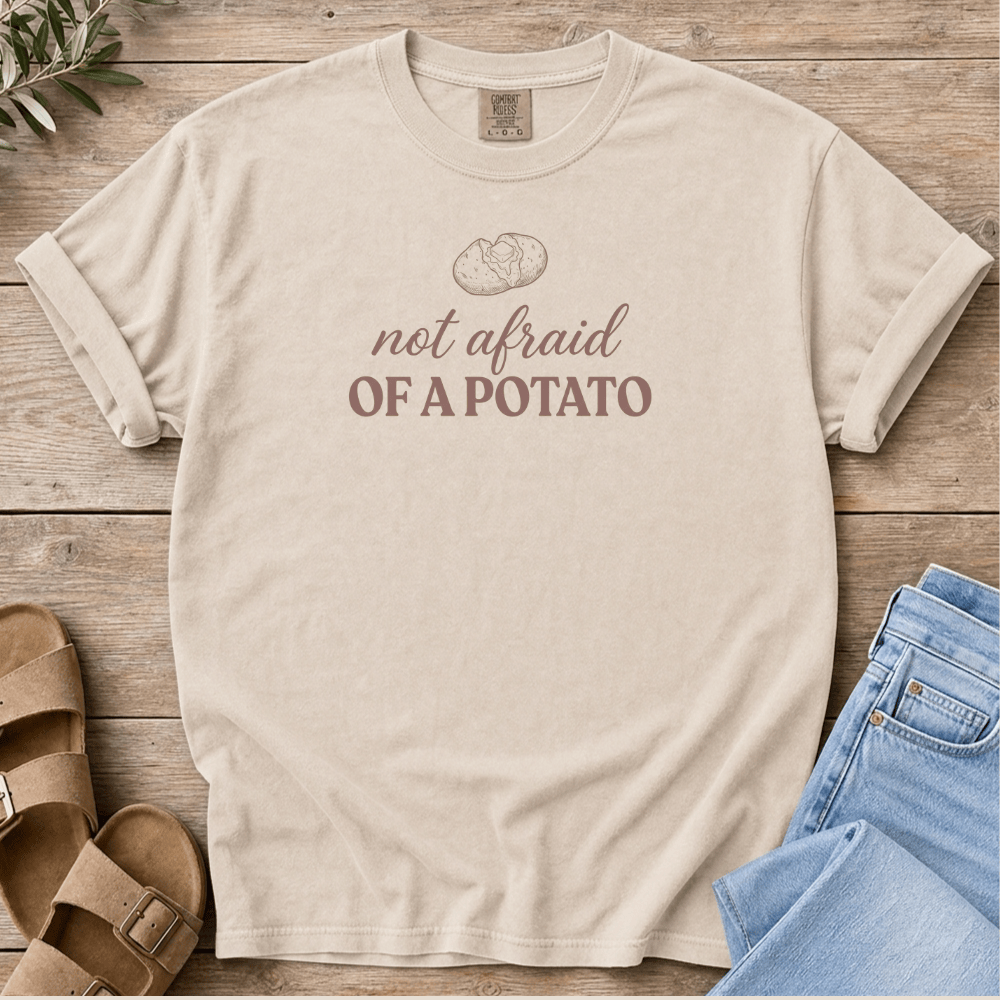 Nourish with Britt T-Shirt Potato Fear T-Shirt Not Afraid of a Potato T-shirt | Pro-metabolic Food Freedom Tee