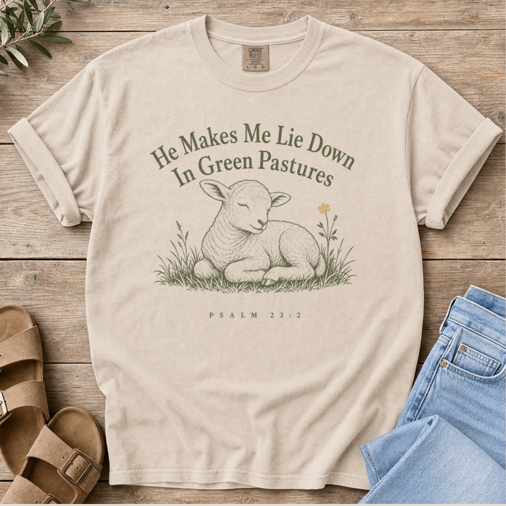 Nourish with Britt T-Shirt Green Pastures T-Shirt He Makes Me Lie Down In Green Pastures T-Shirt | Psalm 23 Tee
