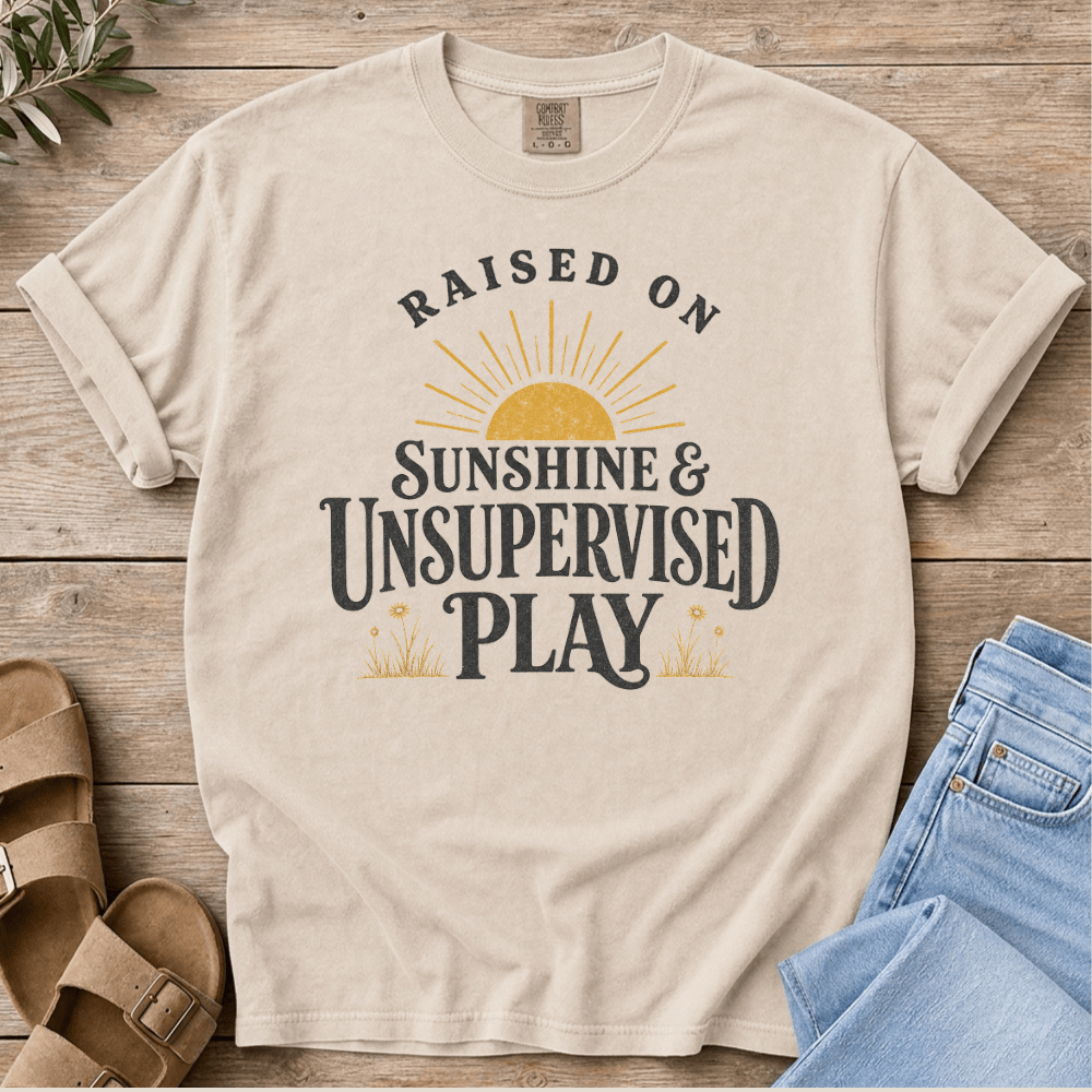 Nourish with Britt T-Shirt Raised on Sunshine T-Shirt Raised on Sunshine and Unsupervised Play T-Shirt | Retro Mom Tee