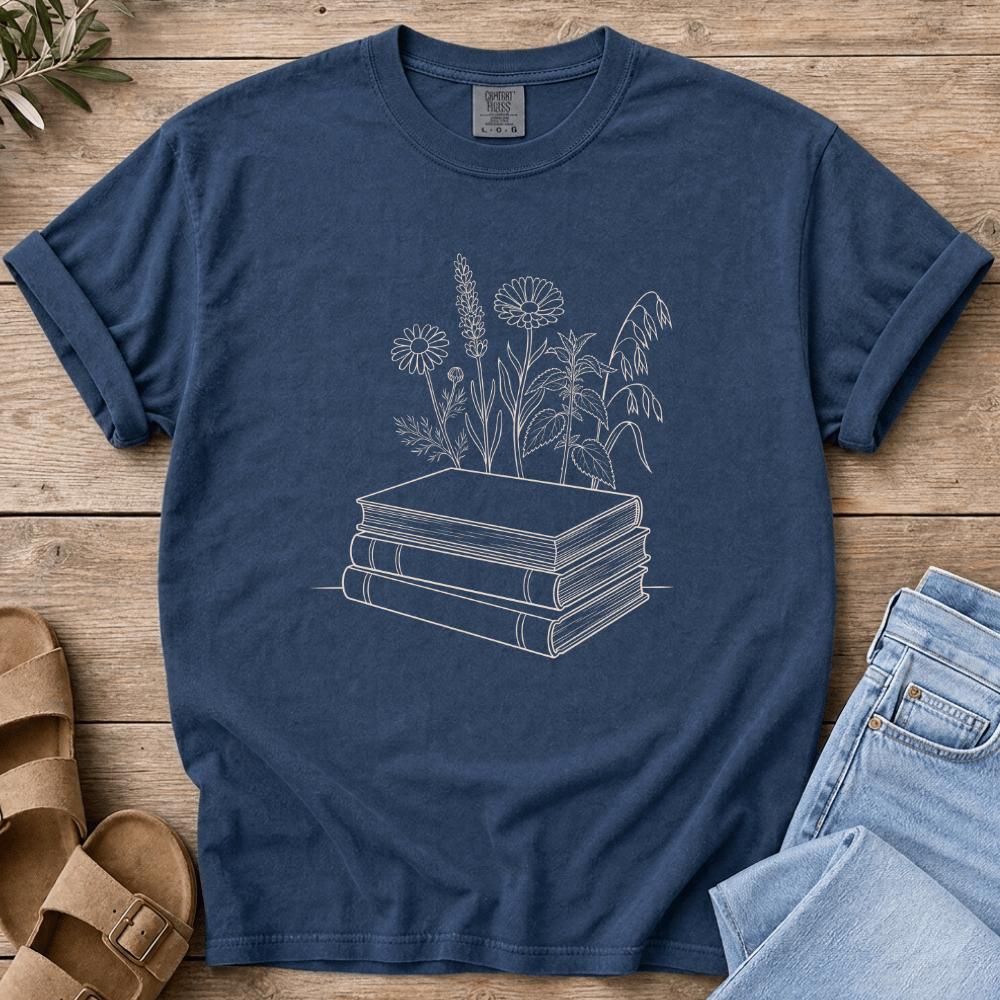 Nourish with Britt T-Shirt Wildflowers & Books T-Shirt Homeschool Mom T-Shirt | Charlotte Mason Nature Study Tee