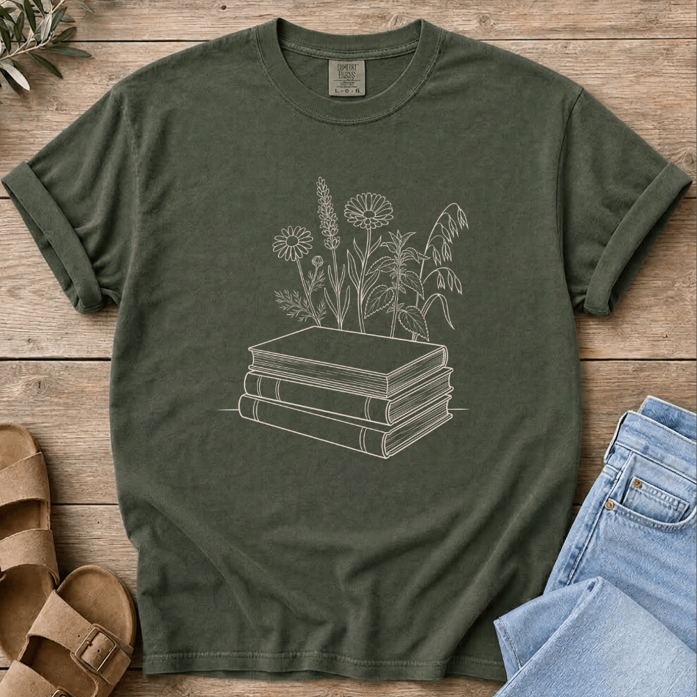Nourish with Britt T-Shirt Wildflowers & Books T-Shirt Homeschool Mom T-Shirt | Charlotte Mason Nature Study Tee