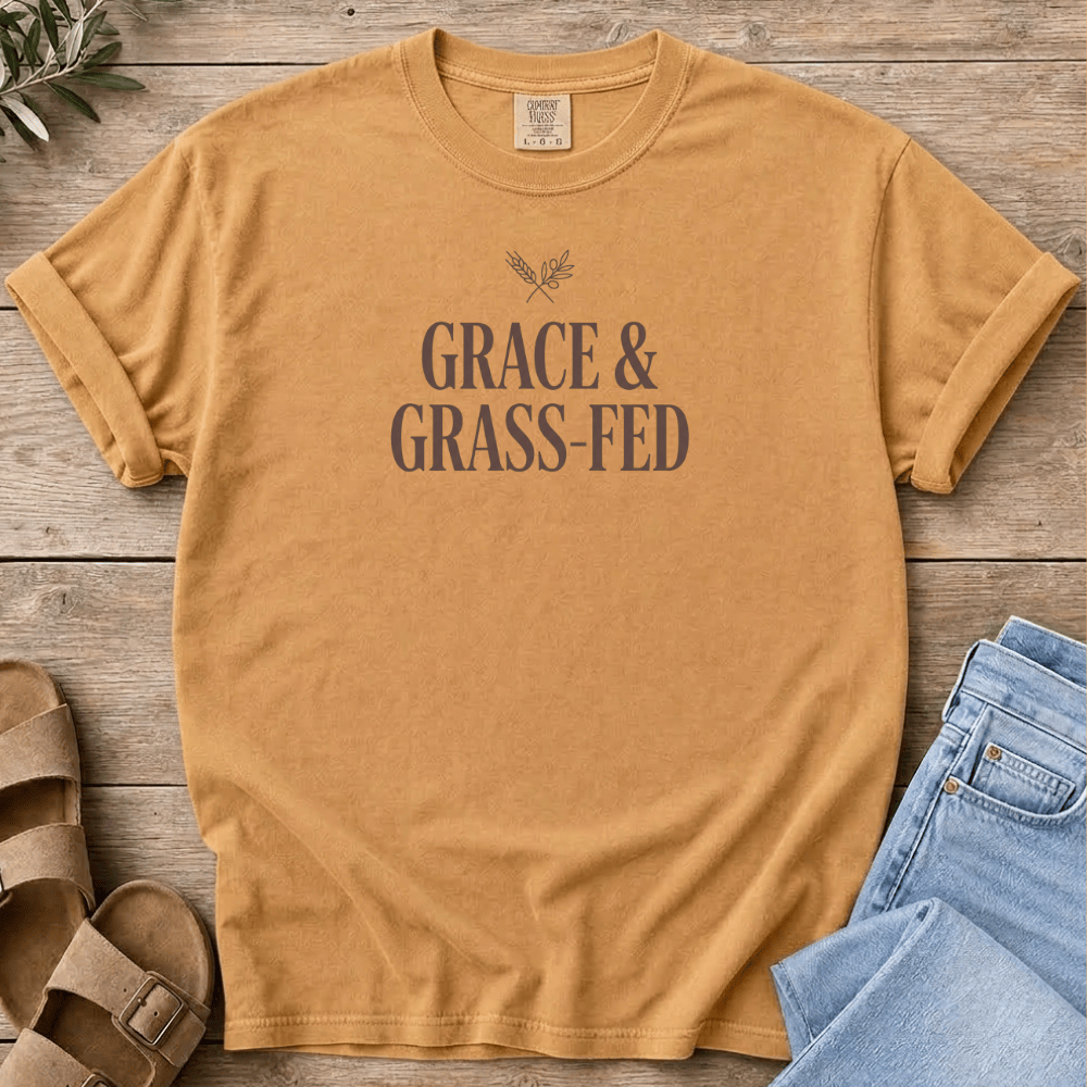 Nourish with Britt T-Shirt Grace & Grassfed T-Shirt Grace & Grass-Fed T-Shirt | Christian Crunchy Mom Tee