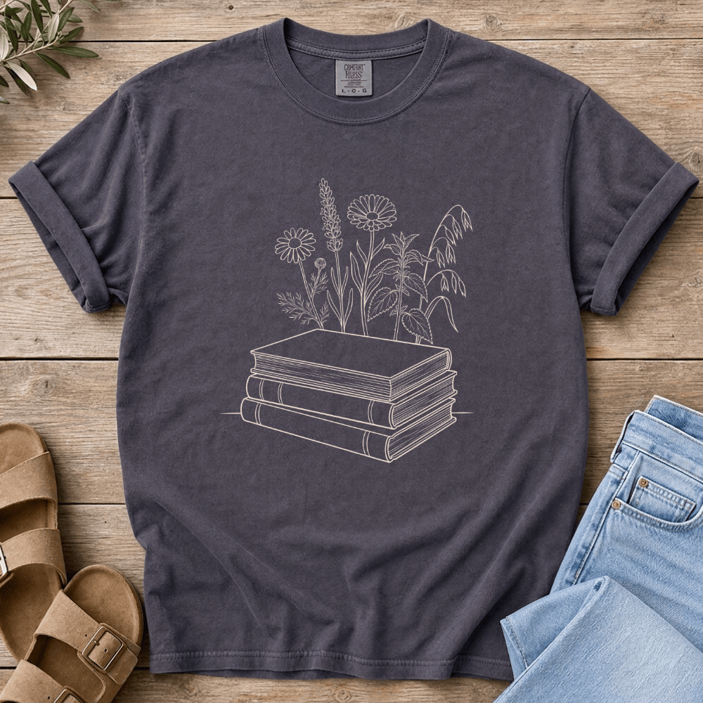 Nourish with Britt T-Shirt Wildflowers & Books T-Shirt Homeschool Mom T-Shirt | Charlotte Mason Nature Study Tee