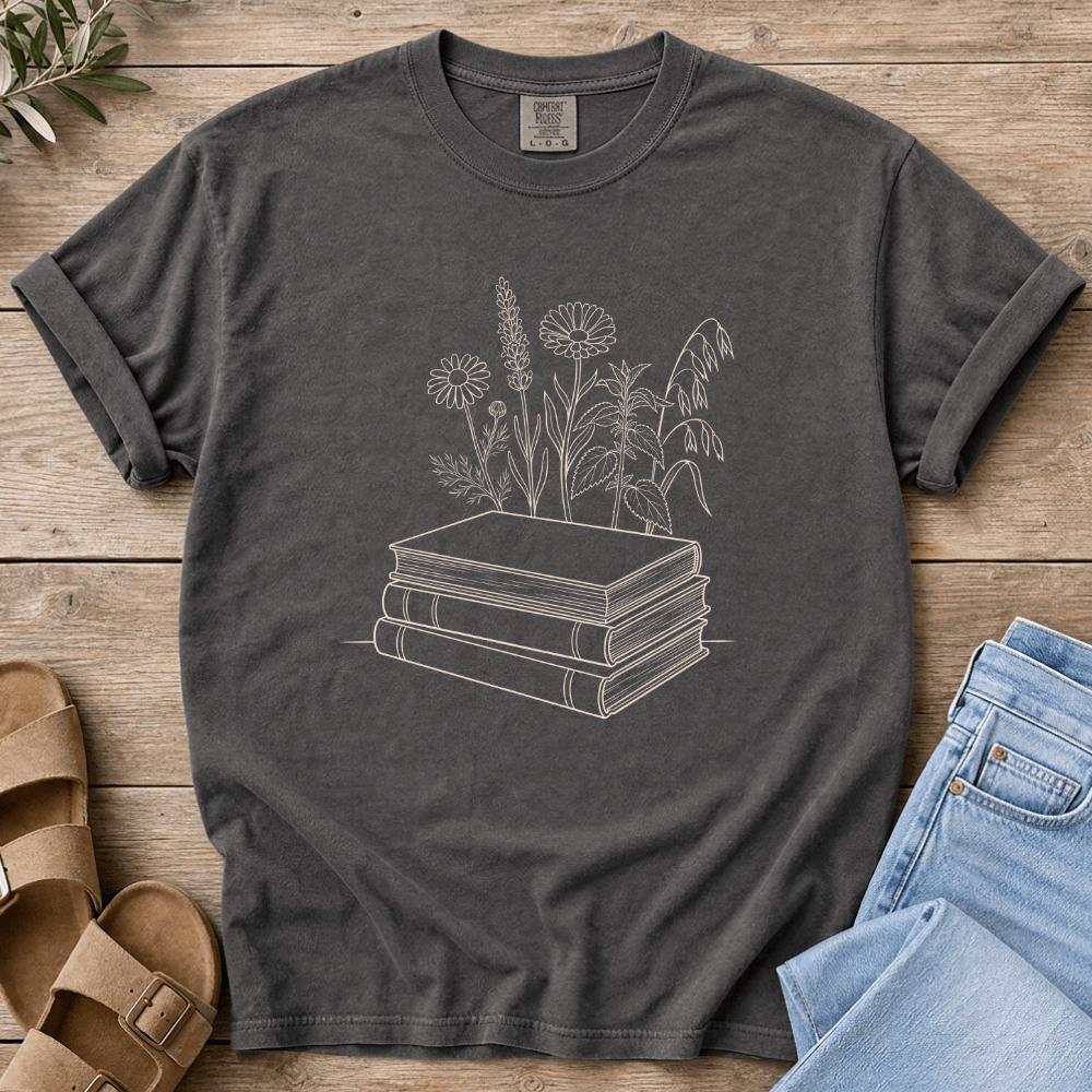 Nourish with Britt T-Shirt Wildflowers & Books T-Shirt Homeschool Mom T-Shirt | Charlotte Mason Nature Study Tee