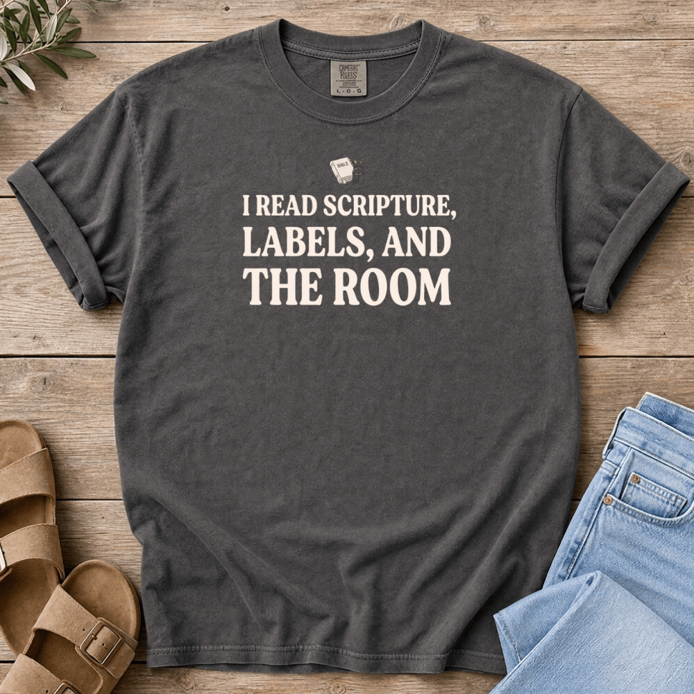 Nourish with Britt T-Shirt I Read T-Shirt I Read Scripture, Labels, and the Room T-Shirt | Crunchy Christian Mom Tee