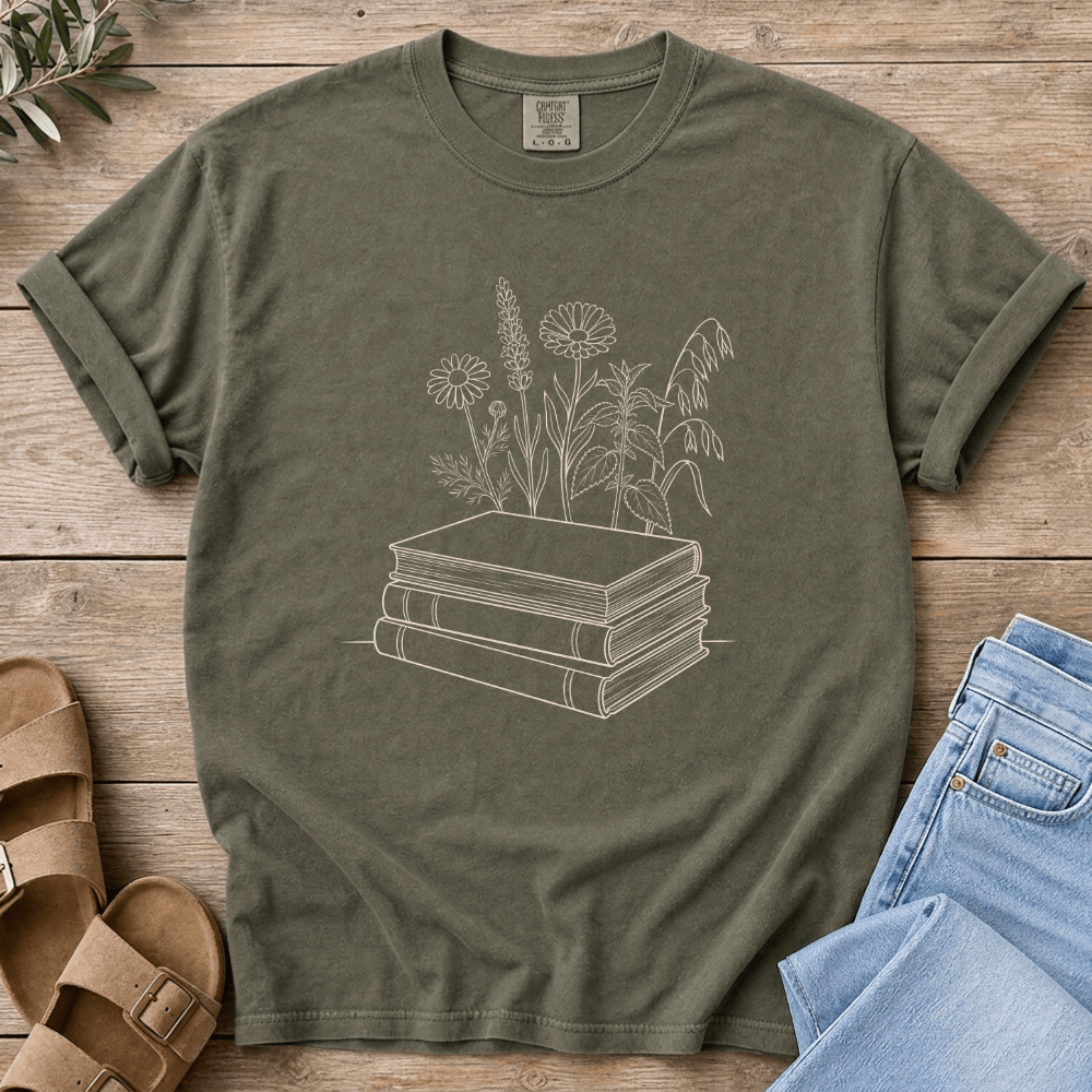 Nourish with Britt T-Shirt Wildflowers & Books T-Shirt Homeschool Mom T-Shirt | Charlotte Mason Nature Study Tee