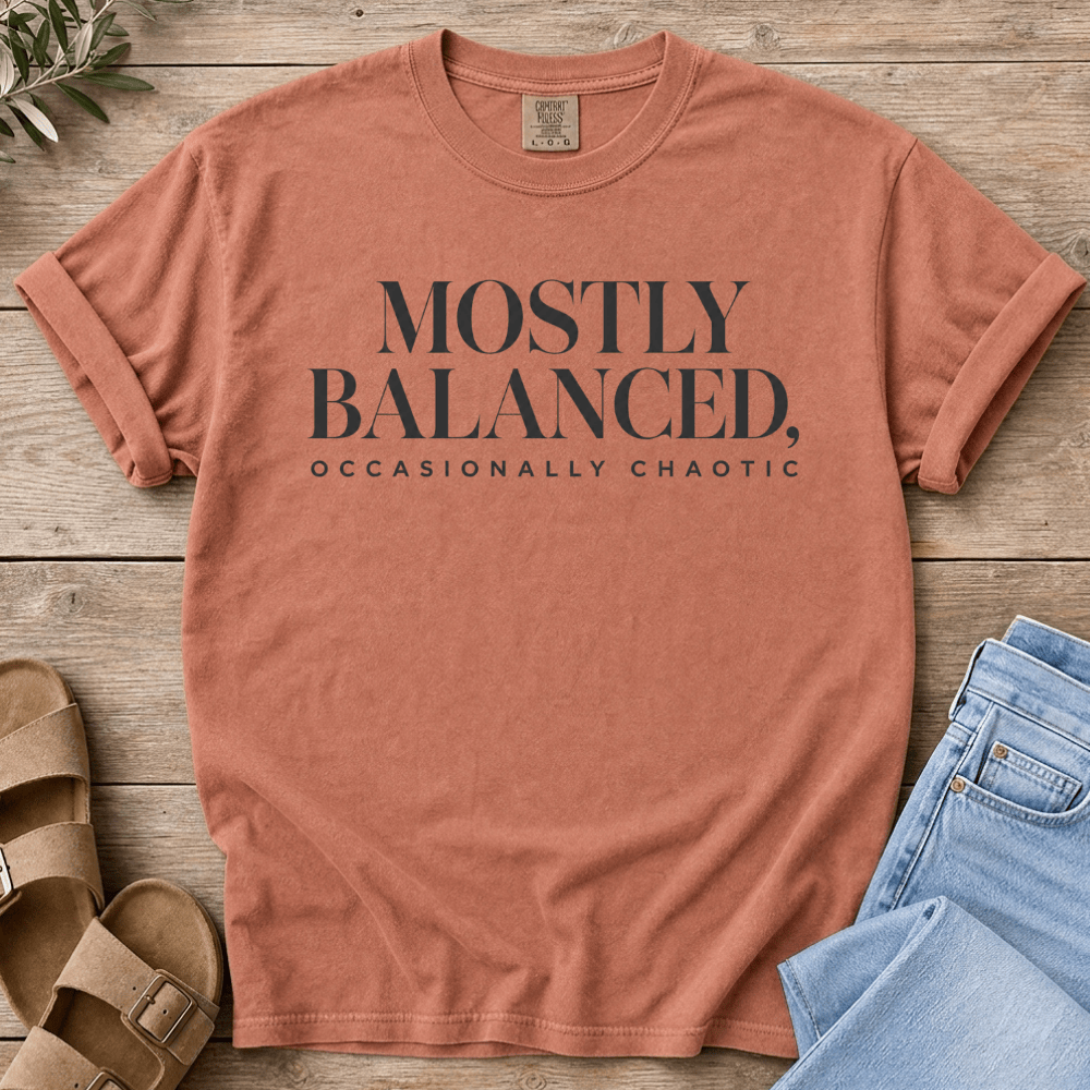 Nourish with Britt T-Shirt Mostly Balanced T-Shirt Mostly Balanced T-Shirt | Funny Wellness Shirt for Real Food Moms