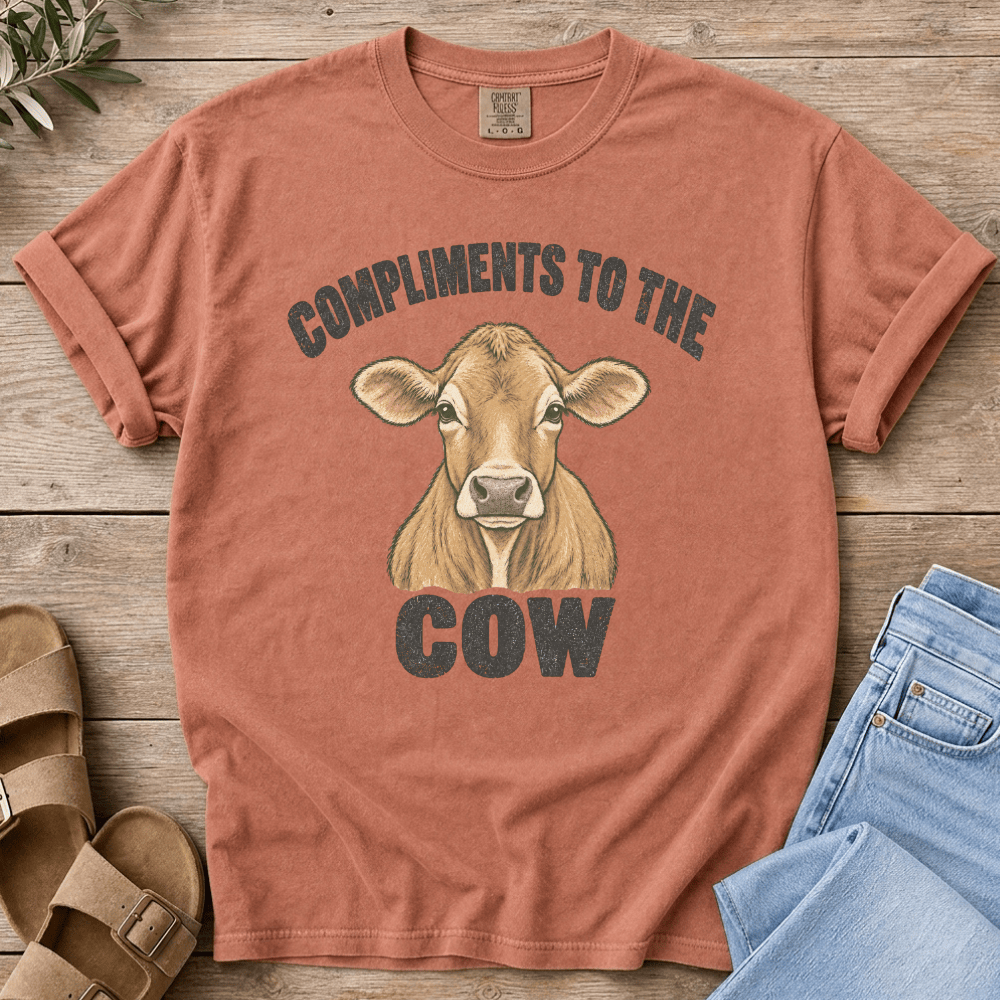 Nourish with Britt T-Shirt Compliments Cow T-Shirt Compliments to the Cow T-Shirt | Funny Jersey Cow Tee for Women