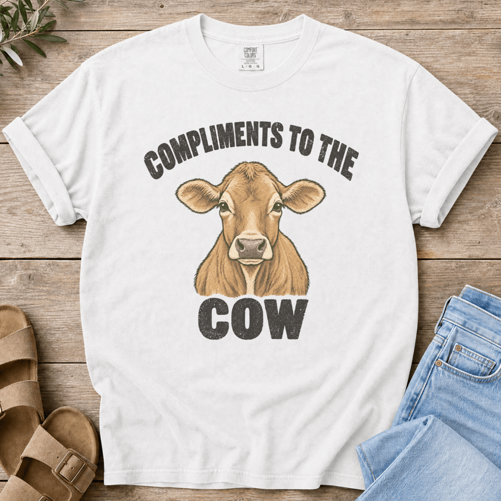 Nourish with Britt T-Shirt Compliments Cow T-Shirt Compliments to the Cow T-Shirt | Funny Jersey Cow Tee for Women