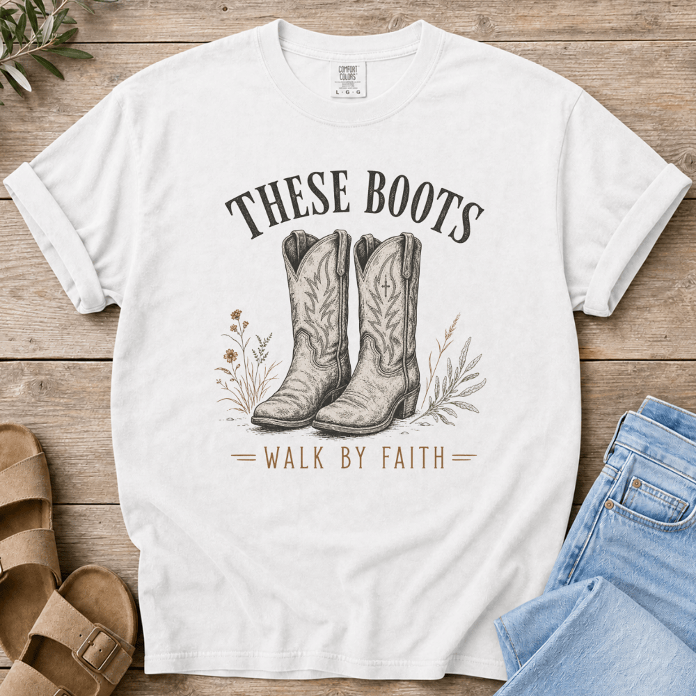 Nourish with Britt T-Shirt Boots Walk By Faith T-Shirt These Boots Walk By Faith T-Shirt | Western Christian Shirt for Women