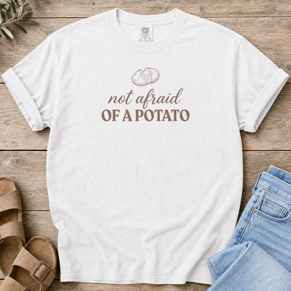 Nourish with Britt T-Shirt Potato Fear T-Shirt Not Afraid of a Potato T-shirt | Pro-metabolic Food Freedom Tee