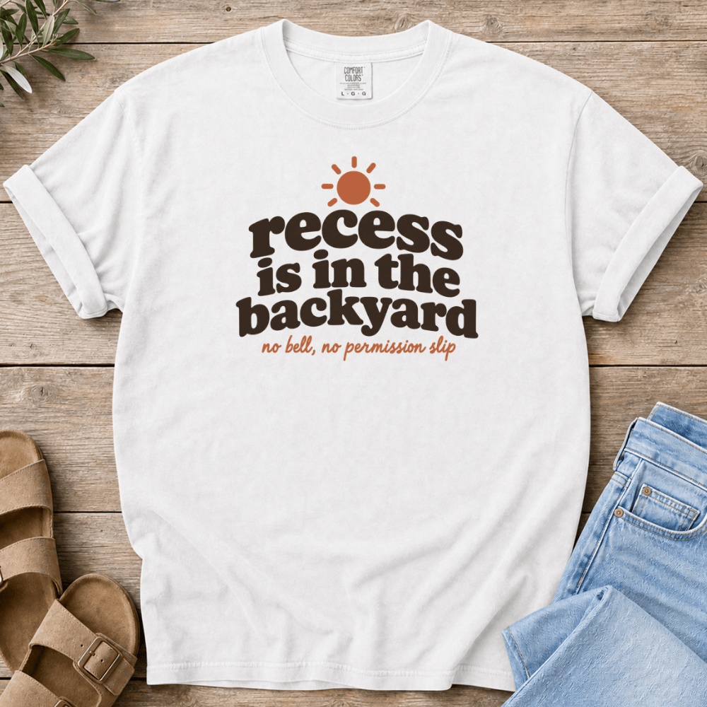 Nourish with Britt T-Shirt Homeschool Recess T-Shirt Funny Homeschool Mom Shirt | Recess With No Bell & No Permission Slip